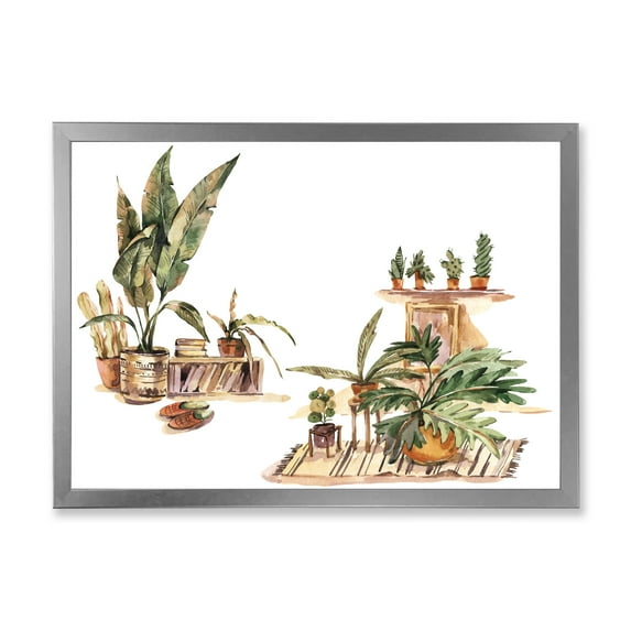 Designart 'Indoor House Plants Urban Jungle in Flowerpots III' Traditional Framed Art Print