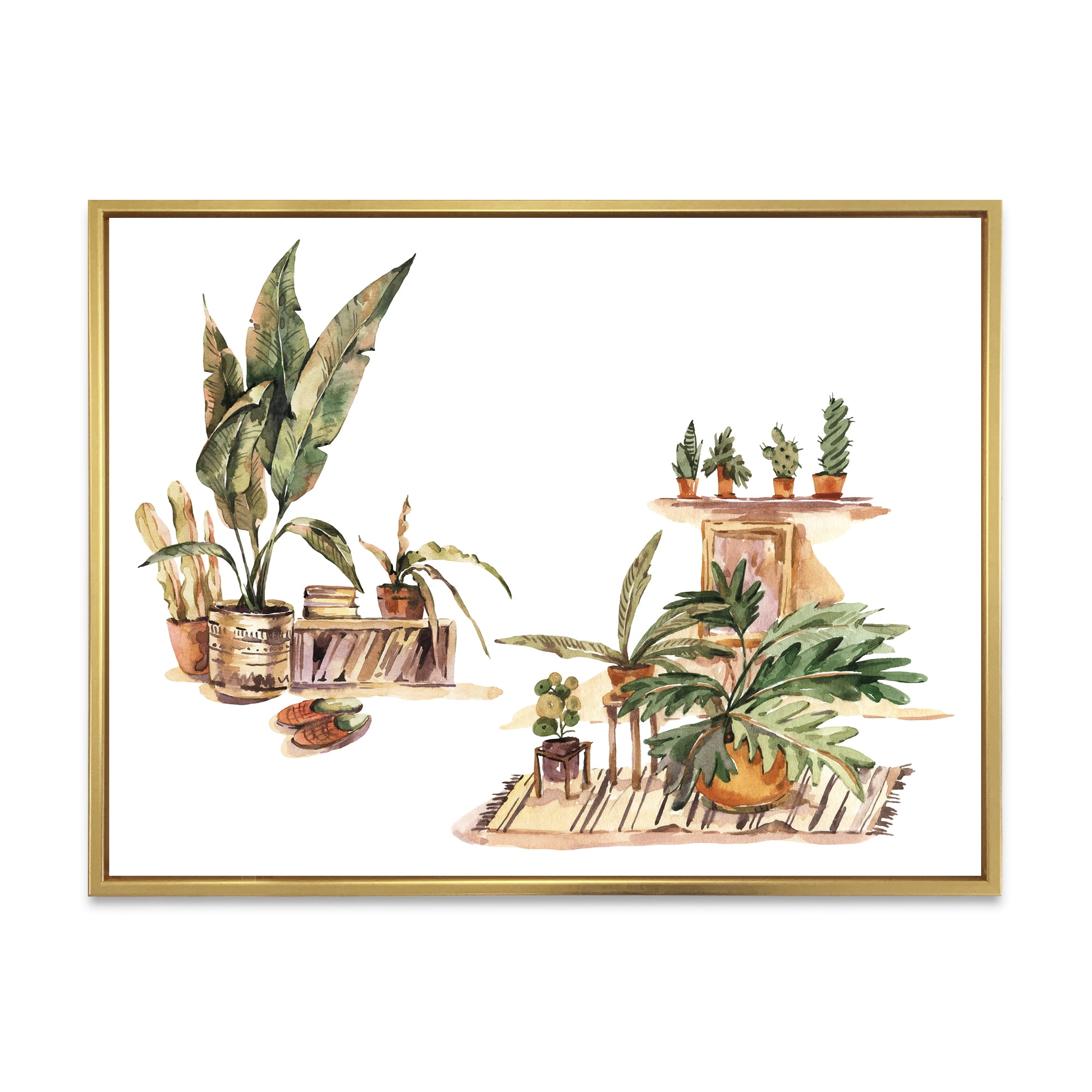 Designart 'Indoor House Plants Urban Jungle in Flowerpots III' Traditional Framed Canvas Wall Art Print