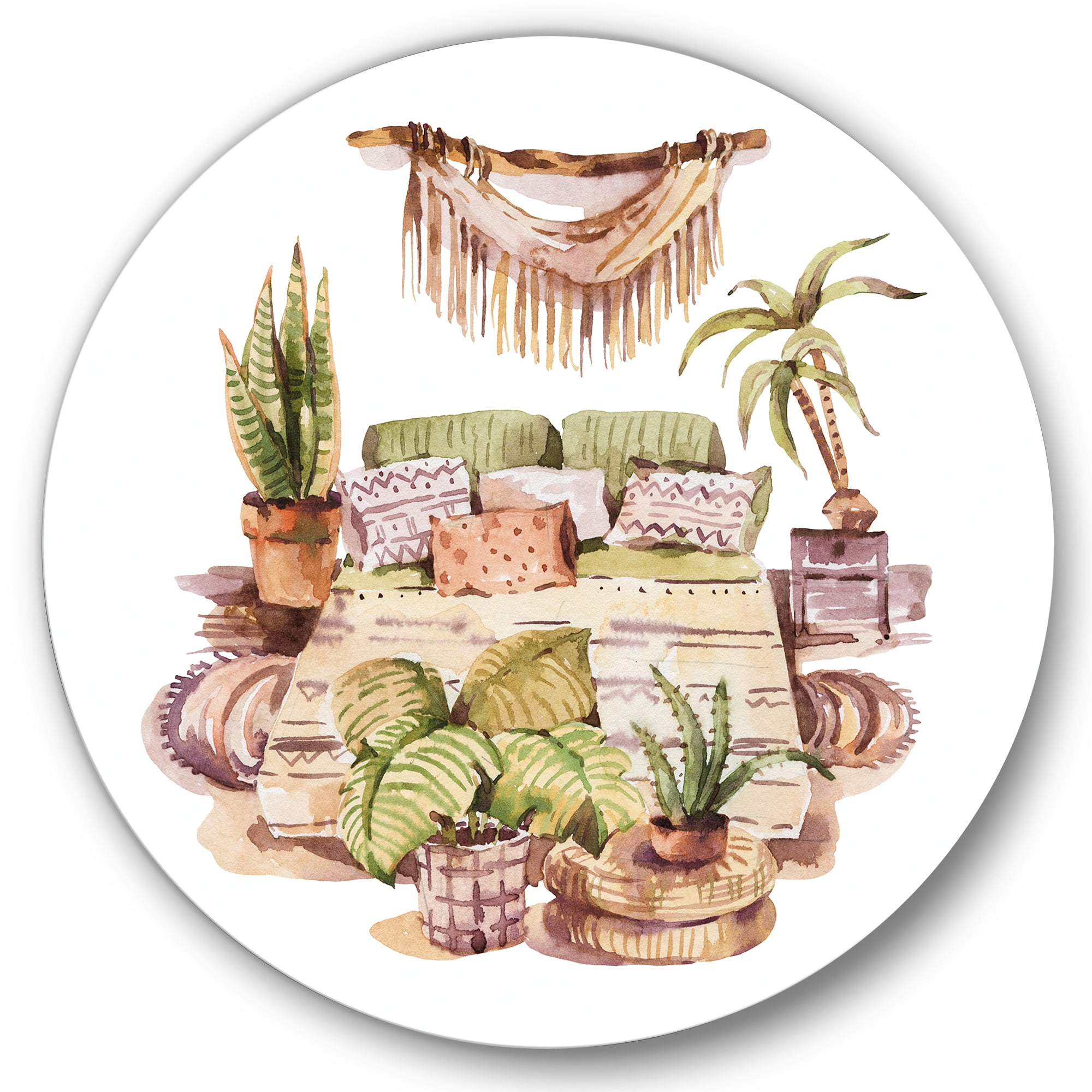 Designart 'Indoor House Plants Urban Jungle in Flowerpots IV' Traditional Circle Metal Wall Art 36x36 - Disc of 36