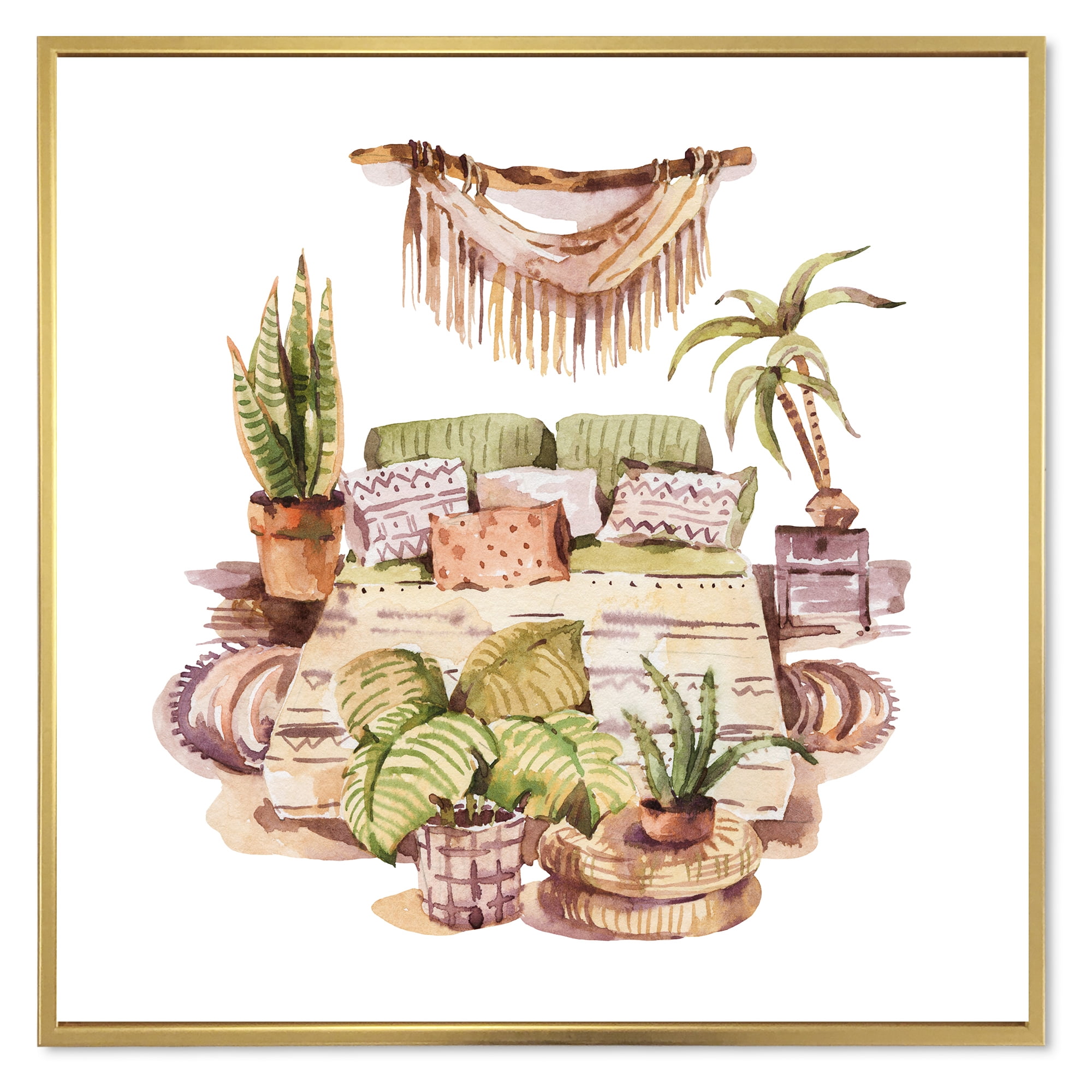Designart 'Indoor House Plants Urban Jungle in Flowerpots IV' Traditional Framed Canvas Wall Art Print