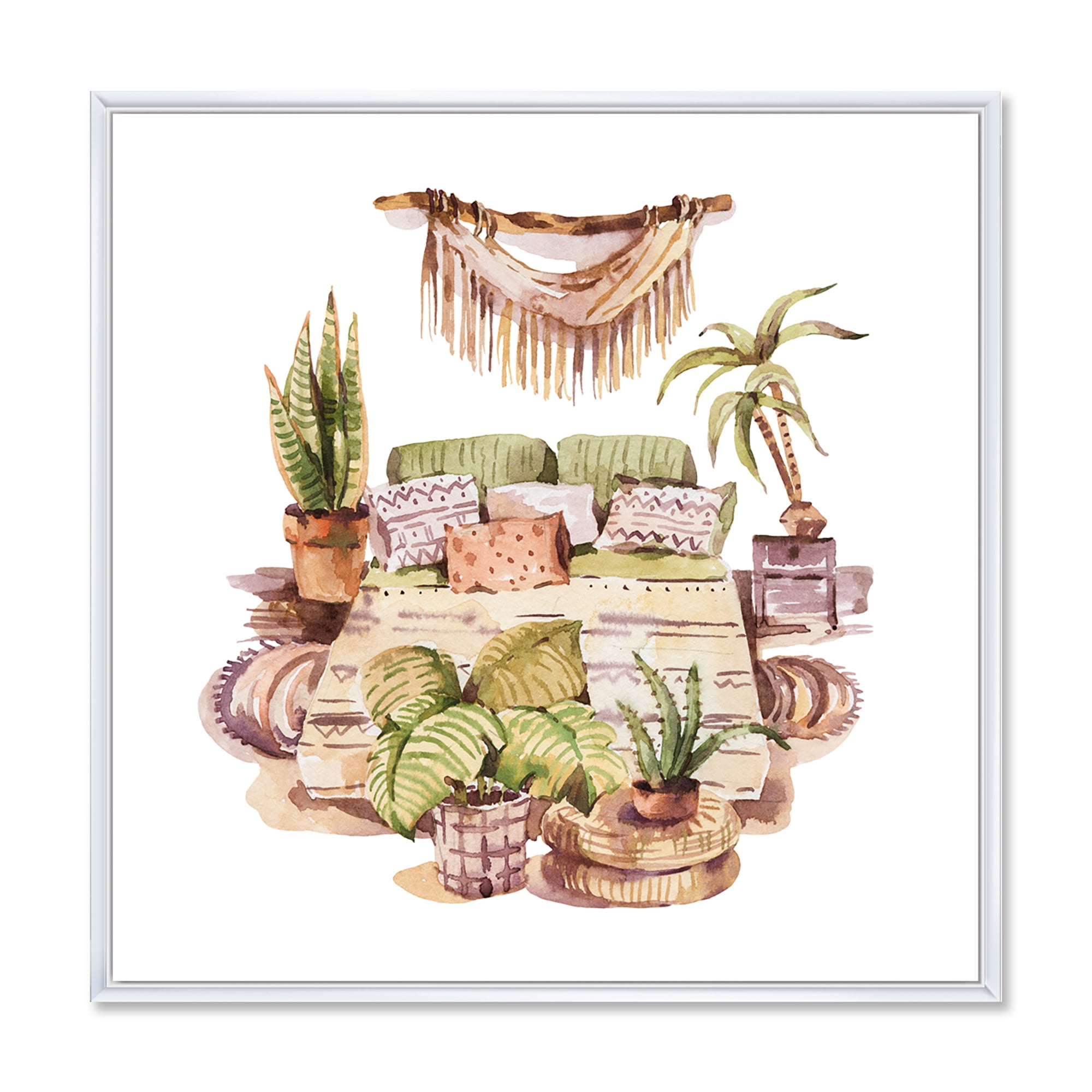 Designart 'Indoor House Plants Urban Jungle in Flowerpots IV' Traditional Framed Canvas Wall Art Print