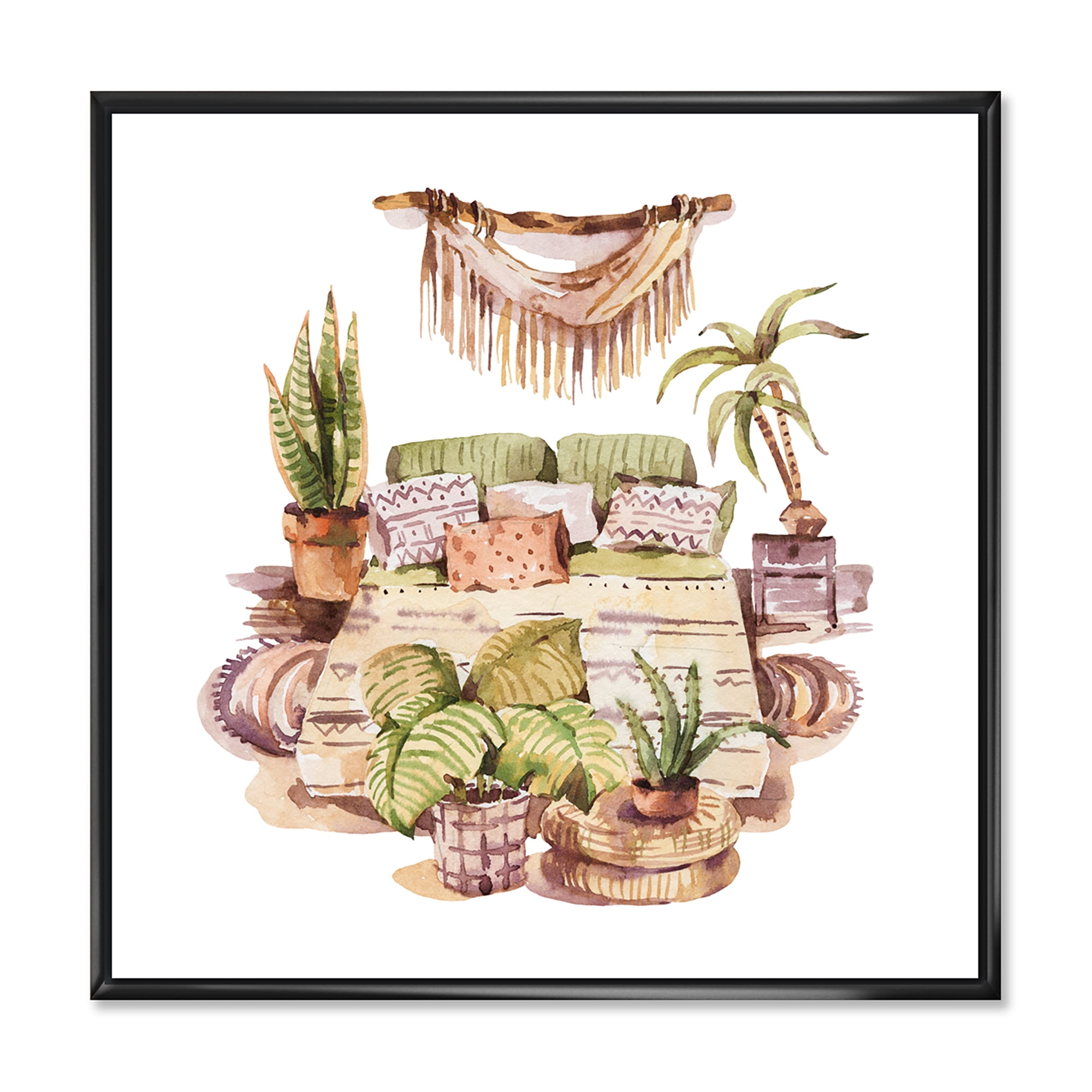 Designart 'Indoor House Plants Urban Jungle in Flowerpots IV' Traditional Framed Canvas Wall Art Print