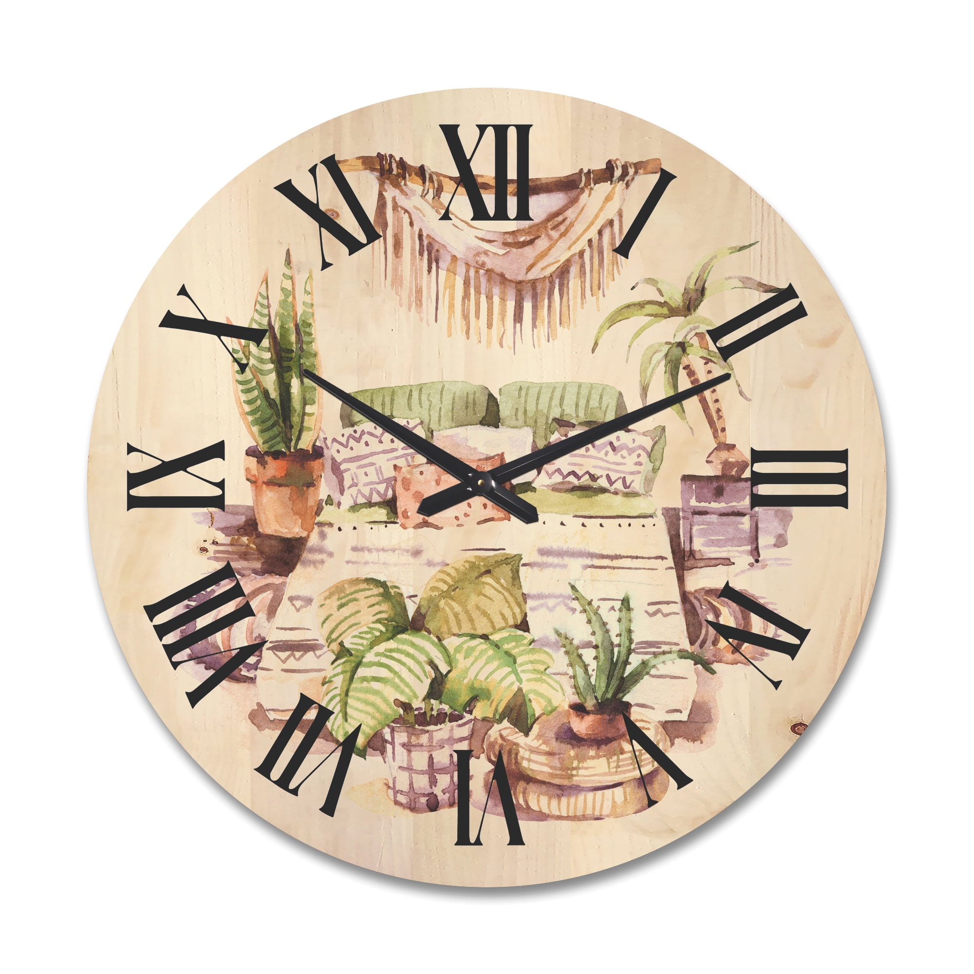 Designart 'Indoor House Plants Urban Jungle in Flowerpots IV' Traditional Wood Wall Clock