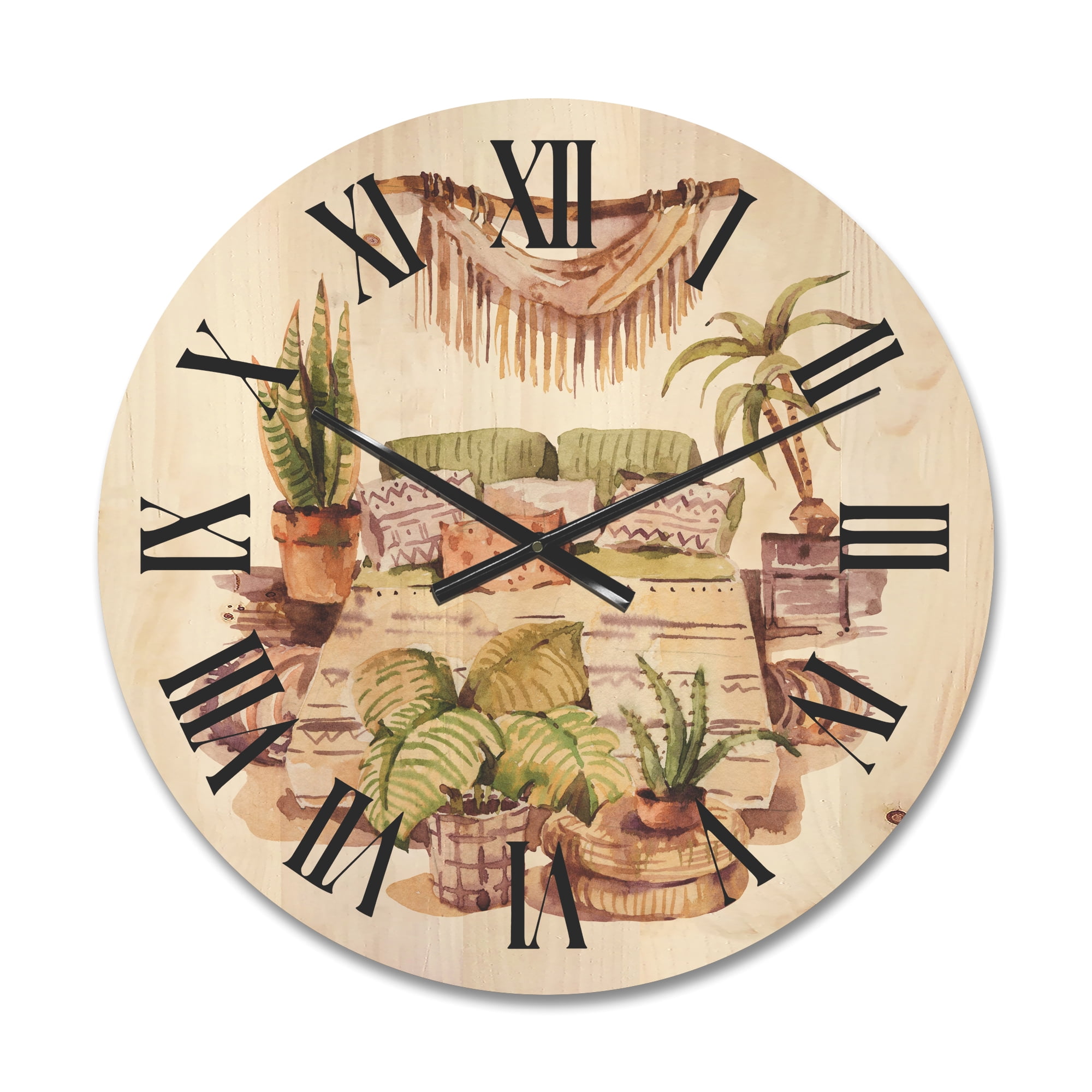 Designart 'Indoor House Plants Urban Jungle in Flowerpots IV' Traditional Wood Wall Clock