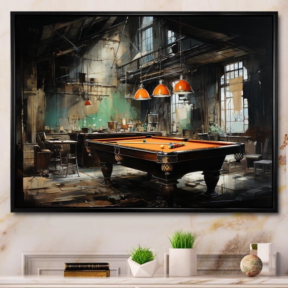 Designart "Industrial Billiards A Game in Progress III" Sports Floater Framed Wall Art Print
