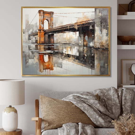 Designart "Industrial Crossings Grey Bridge" Architecture Floater Framed Wall Art Living Room
