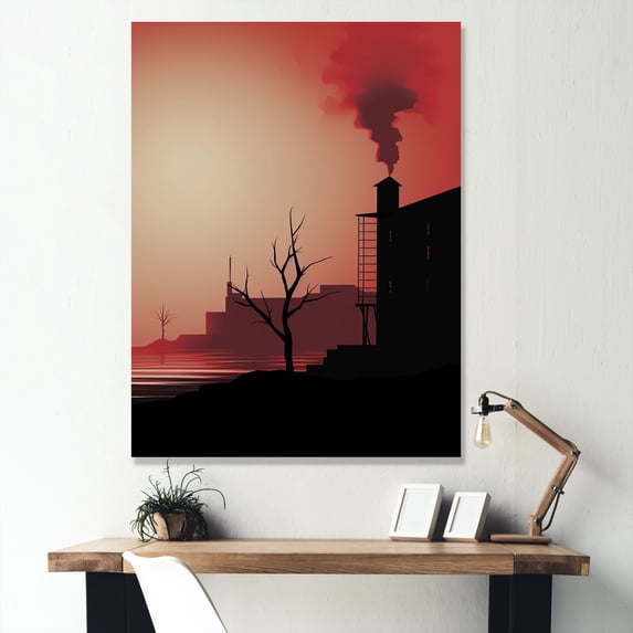 Designart "Industrial Landscape With Pollution I" Factories Wall Art Living Room