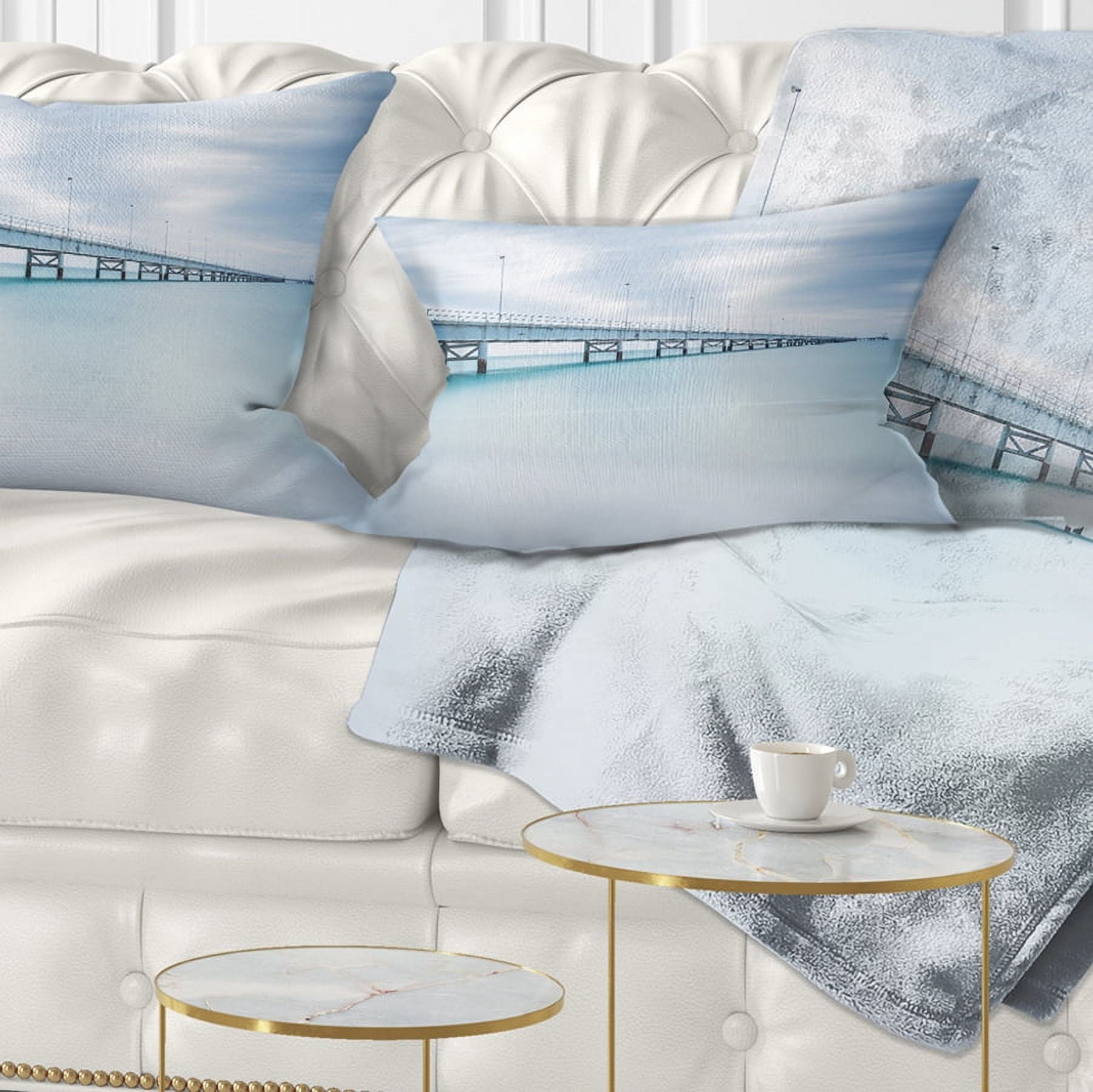 Designart Industrial Pier Side view - Seascape Throw Pillow - 12x20