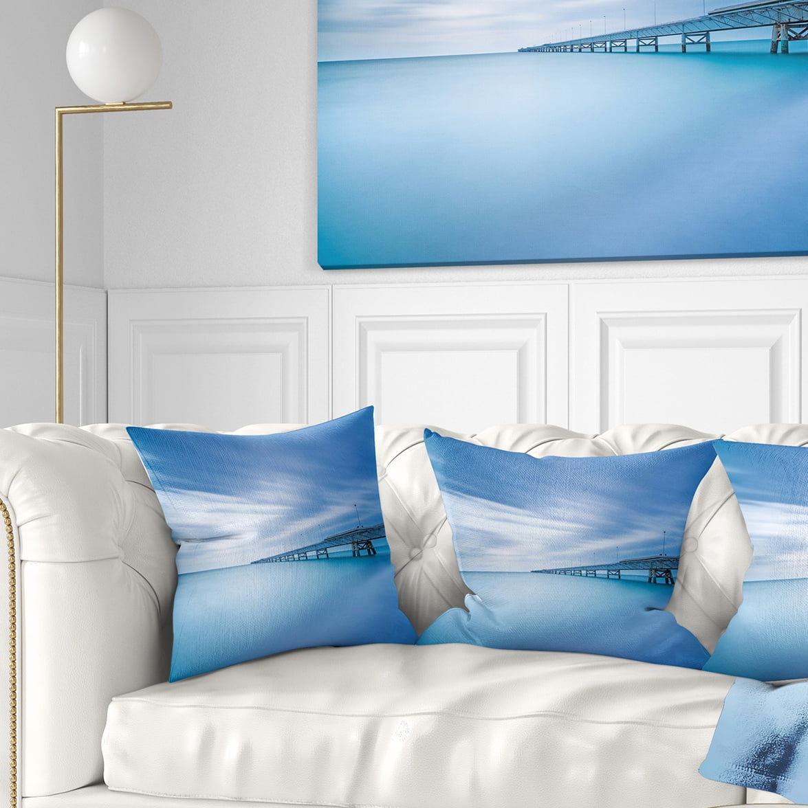 Designart Industrial Pier in the Sea - Seascape Throw Pillow - 18x18