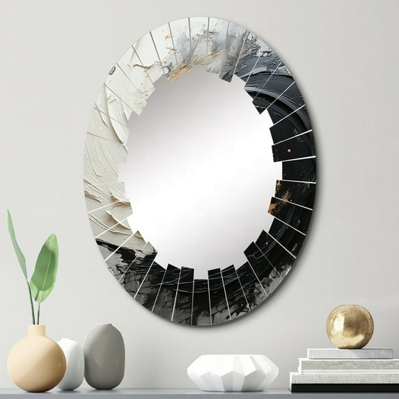 Designart "Infinite Flow IV" Abstract Round Wall Mirror - Modern Oval Printed Decorative Oversized Mirror - Multiple Color Options