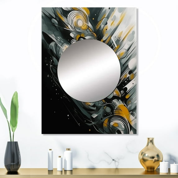 Designart "Infinite Geometry in Grey and Yellow II" Modern Geometric Mirror Wall Decor - Modern Grey Abstract Large Mirror For Wall Art Decor - 32" x 24" Inch