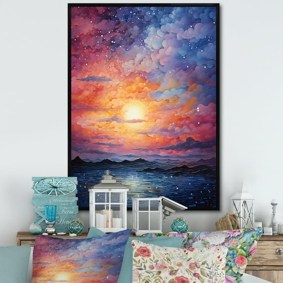 Designart "Infinite Horizons Colorful Sky Photo I" Nautical & Beach Floater Framed Canvas Wall Art