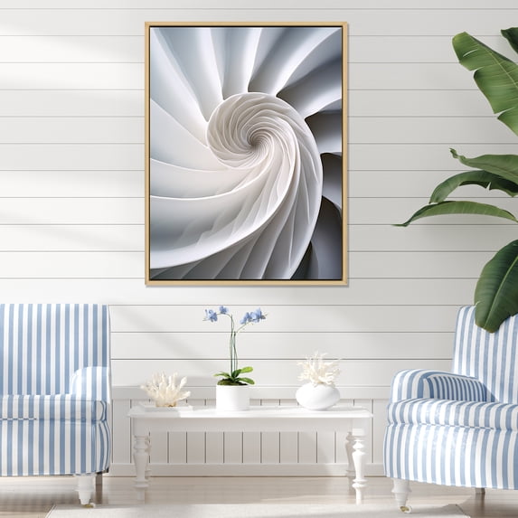 Designart "Infinite Ivory Seashell Spiral I" Nautilus Floater Framed Canvas Prints
