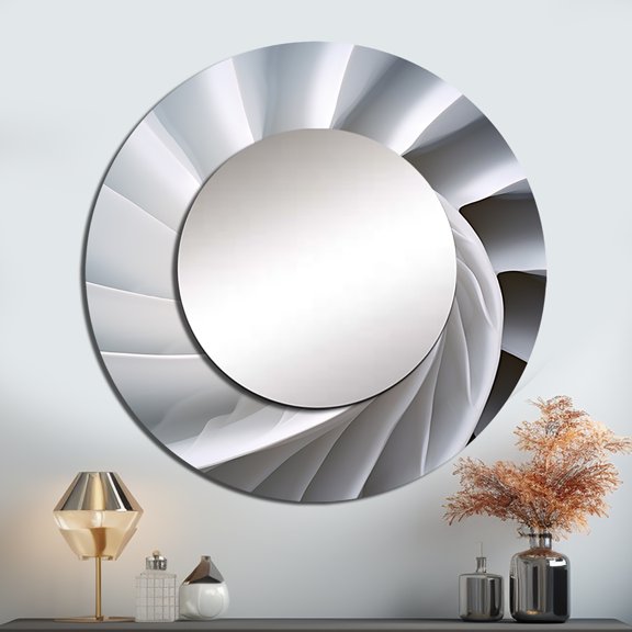 Designart "Infinite Ivory Seashell Spiral I" Nautilus Rund Mirror For Wall Decor - Large White Round Print Mirror - Round Modern Mirror - Wall Mounted Round Large Mirror - 23" x 23"