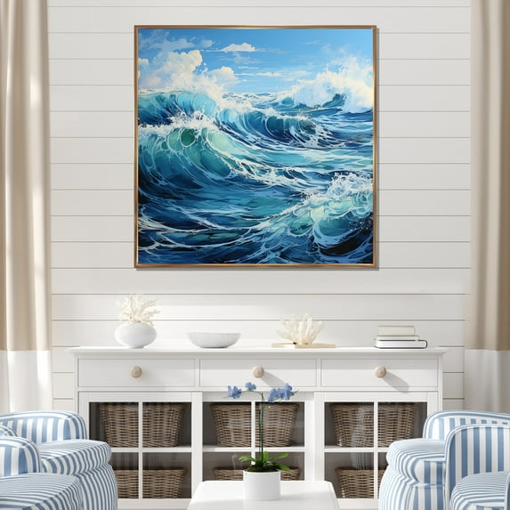 Designart "Infinite Sapphire Ocean I" Nautical & Beach Floater Framed Canvas Print