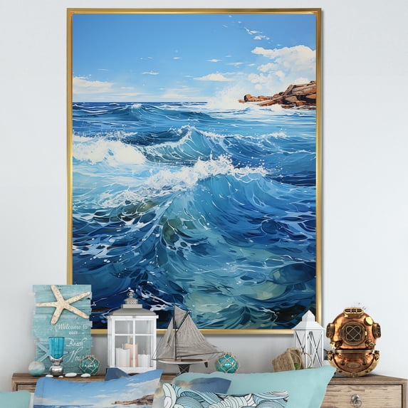 Designart "Infinite Sapphire Ocean II" Nautical & Beach Floater Framed Canvas Print