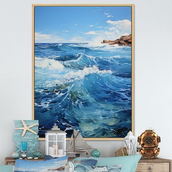 Designart "Infinite Sapphire Ocean II" Nautical & Beach Floater Framed Canvas Print