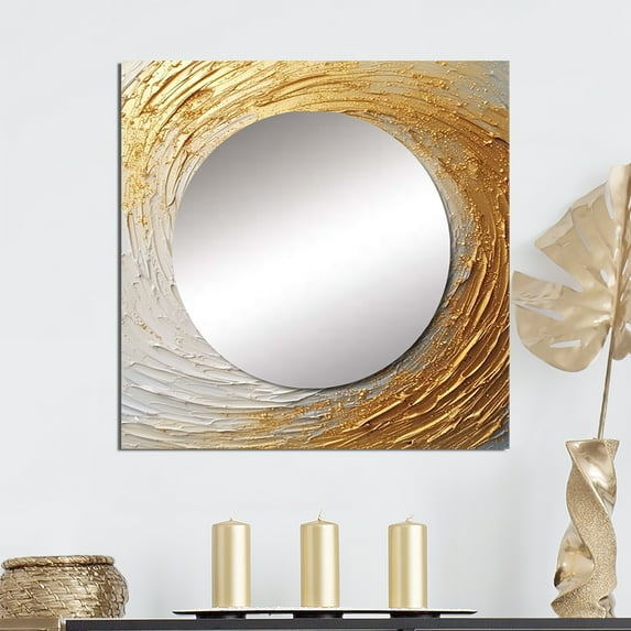 Designart "Infinite Swirls in Gold and Cream IV" Abstract Spirals Gold Large Square Mirror - Square Bedroom Mirror Printed Wall Decor - Transitional Square Printed Wall Mirror Art