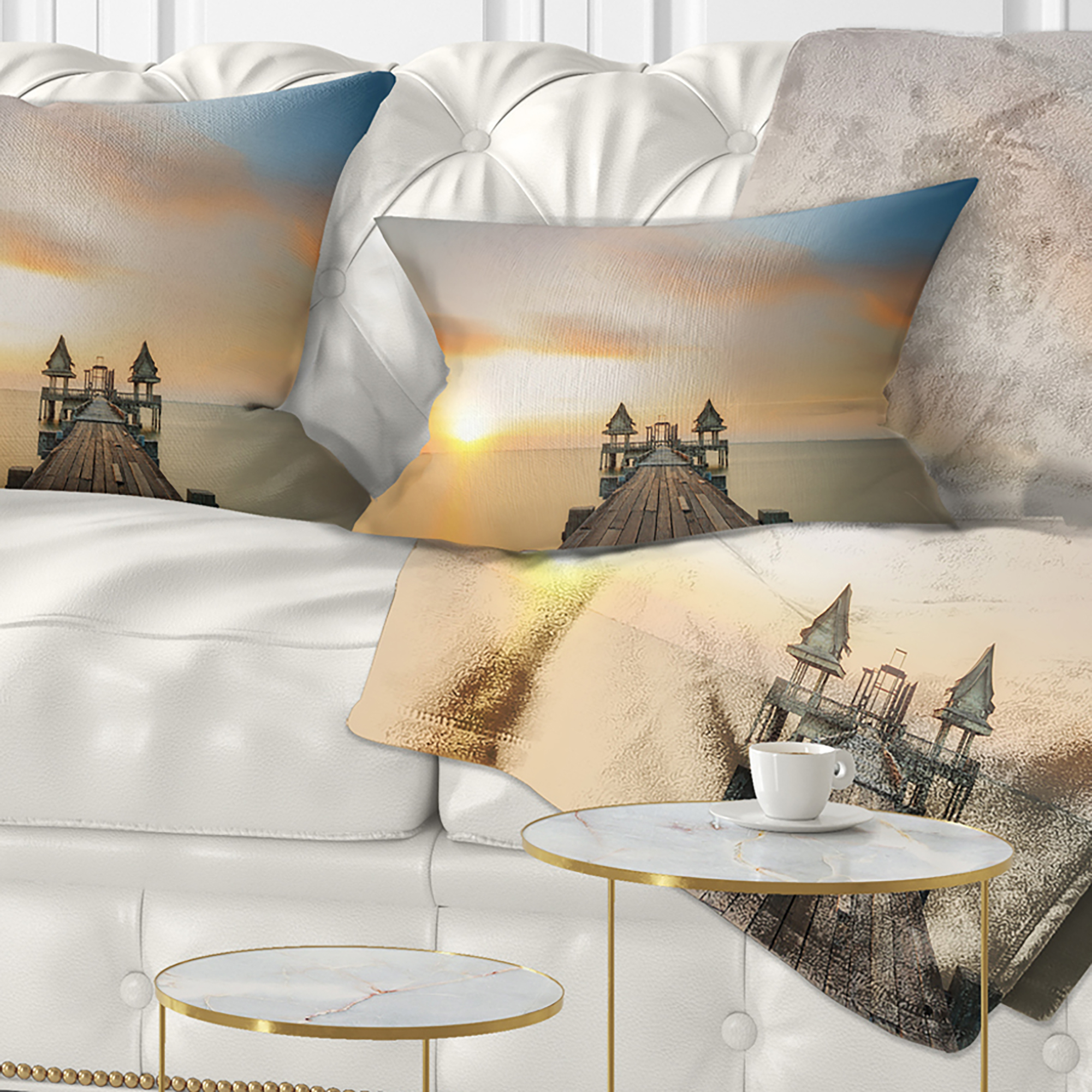 Designart Infinity Bridge - Seascape Photography Throw Pillow - 12x20