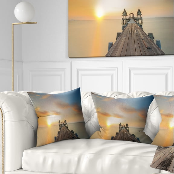 Designart Infinity Bridge - Seascape Photography Throw Pillow - 16x16