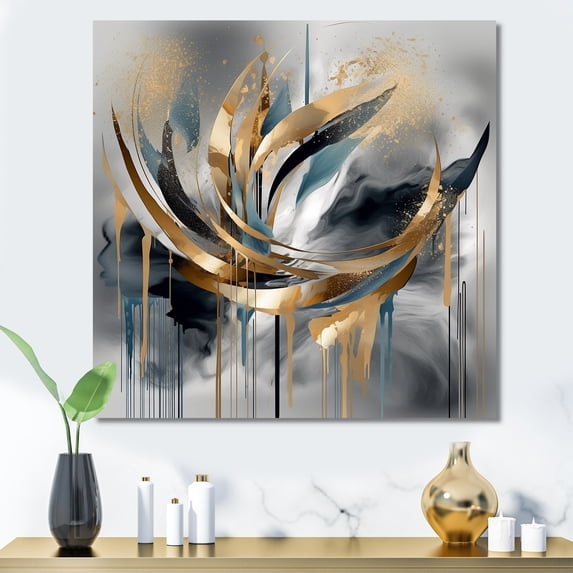 Designart "Infinity Lines and Abstract Shapes III" Abstract Wall Art - Modern Grey Abstract Shapes Entryway Wall Art