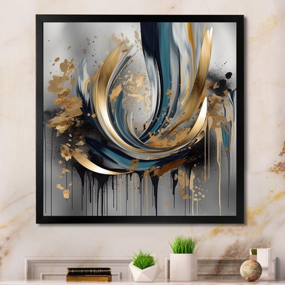 Designart "Infinity Lines and Abstract Shapes IV" Abstract Framed Wall Art Decor - Modern Green Abstract Shapes Entryway Framed Wall Art Print