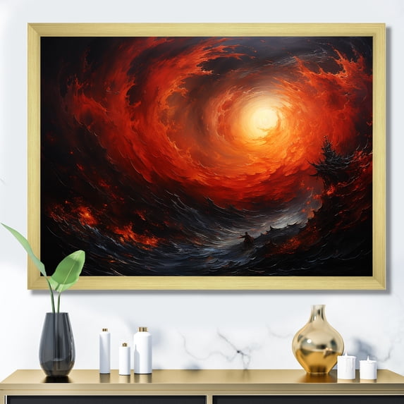 Designart "Inflection Spiral With An Infernal Touch I" Abstract Spirals Picture Framed Canvas Wall Art