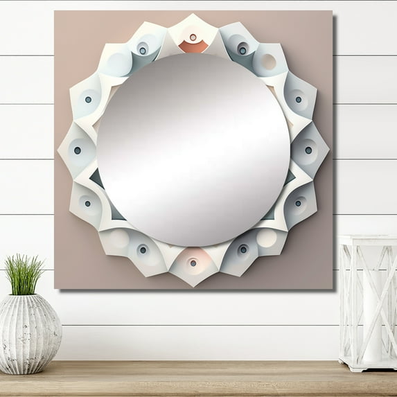 Designart "Ingenious Reverie Vintage Mandala On White VII" Abstract Spirals Square Mirror Wall Decor Transitional - Large White Square Bathroom Mirror - Square Printed Wall Mirror Art