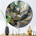 thumbnail image 1 of Designart "Ink On Stone Gold Teal Elegance" Abstract Oversized Wall Clock, 1 of 5
