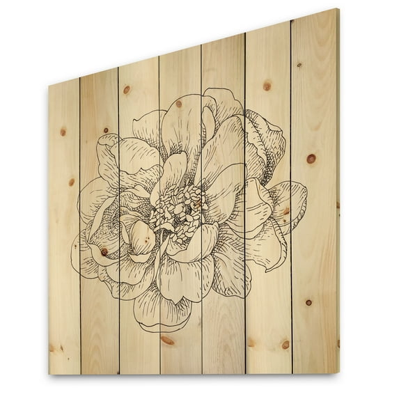 Designart 'Ink and Pen Florals IV' Farmhouse Print on Natural Pine Wood