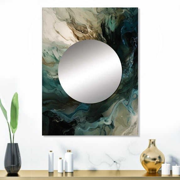 Designart "Inner Worlds of Marble Green and Black I" Modern Geometric Mirror Wall Decor - Modern Green Abstract Large Mirror Wall Decor For Bedroom - 32" x 24" Inch