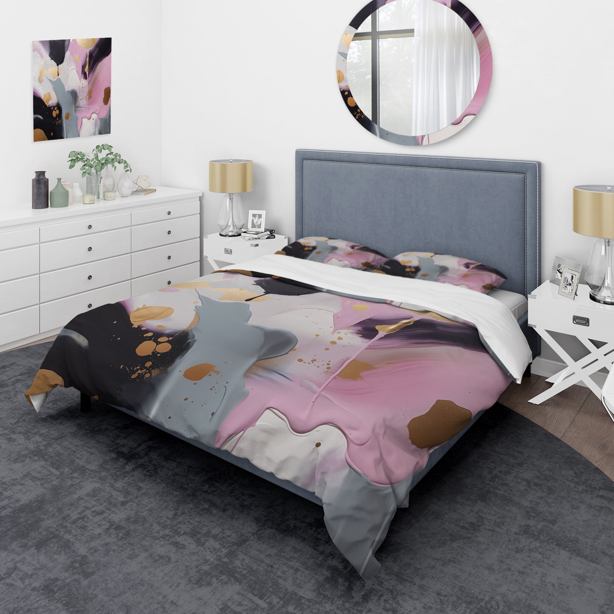 King Pink and Gold Abstract Marble Microfiber Duvet Cover Set