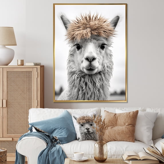 Designart "Inquisitive Alpaca" Animals Floater Framed Wall Decor