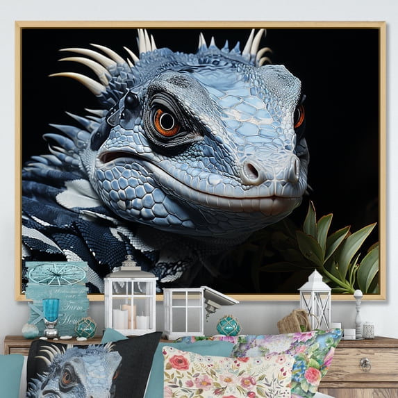 Designart "Inquisitive Cold-Blooded Gaze" Reptile/Amphibian Floater Framed Wall Art Living Room
