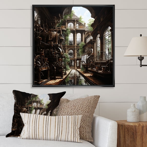 Designart "Inside A Mills Factory: A Drawing" Mills Floater Framed Canvas Prints