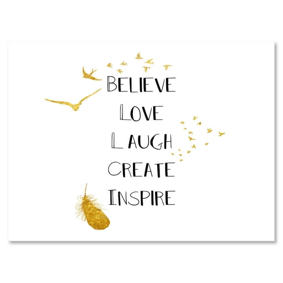 Designart ' Inspirational Quote On Gold and White ' Traditional Canvas Wall Art Print