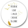 thumbnail image 1 of Designart 'Inspirational Quote On Gold and White' Traditional Circle Metal Wall Art 23x23 - Disc of 23, 1 of 5