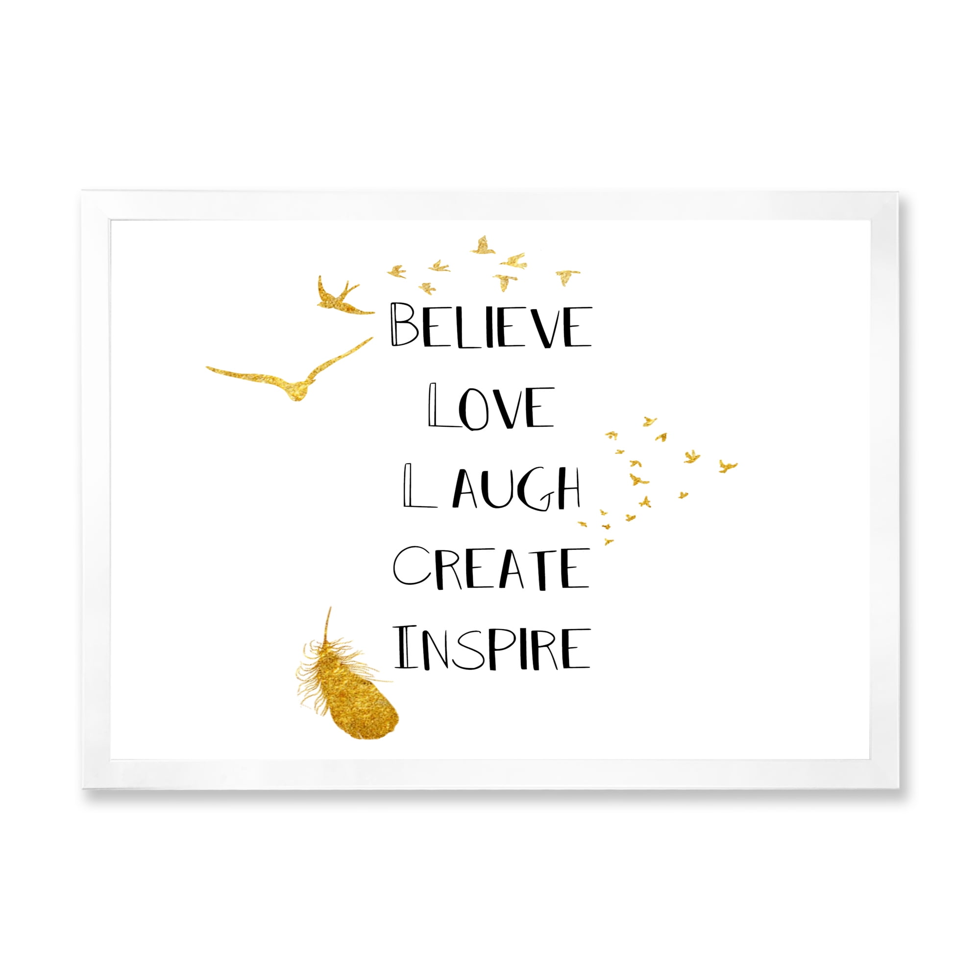 Designart 'Inspirational Quote On Gold and White' Traditional Framed Art Print