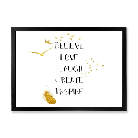 Designart 'Inspirational Quote On Gold and White' Traditional Framed Art Print