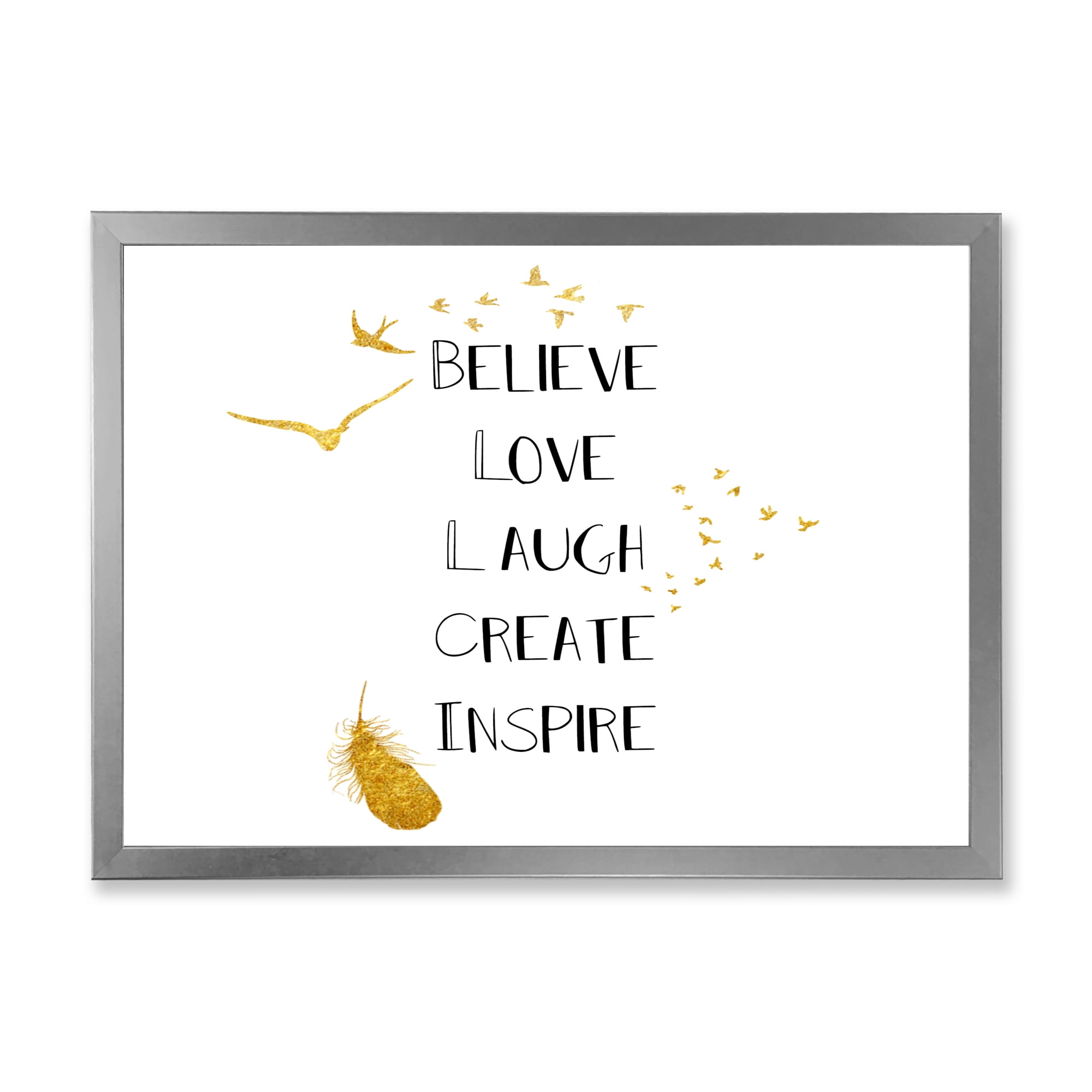 Designart 'Inspirational Quote On Gold and White' Traditional Framed Art Print