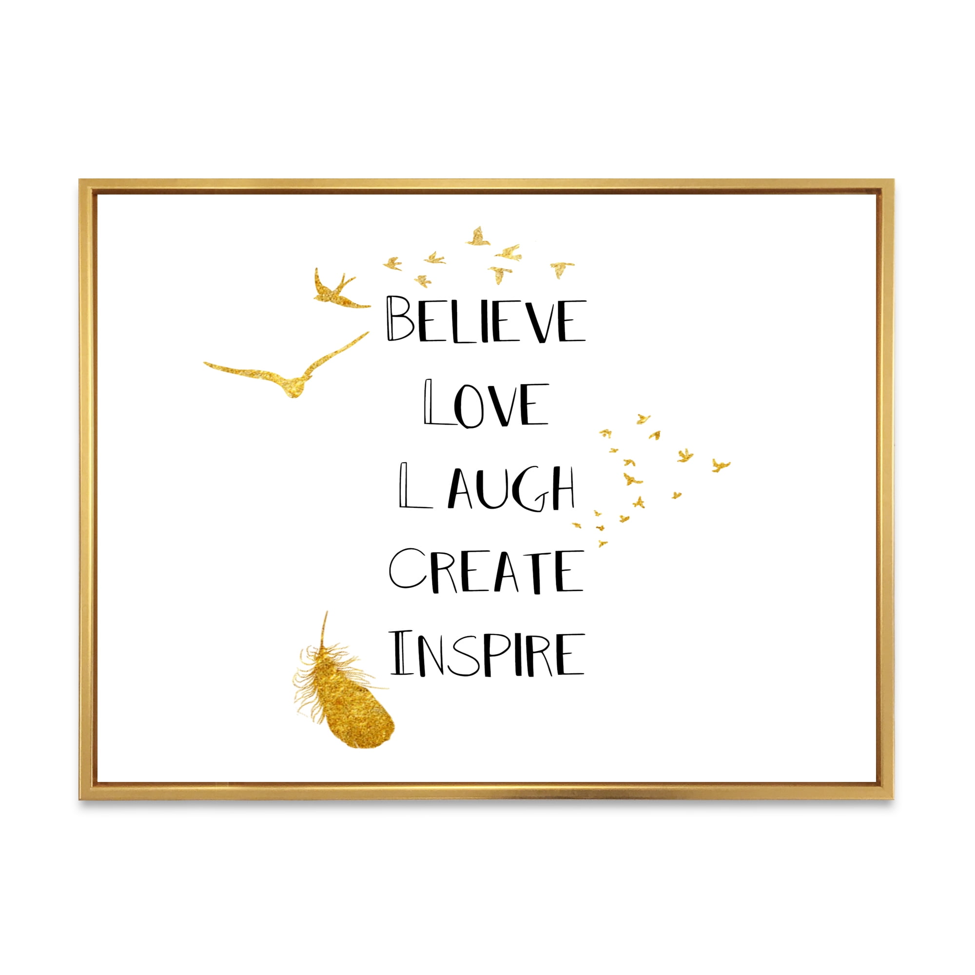 Designart 'Inspirational Quote On Gold and White' Traditional Framed Canvas Wall Art Print