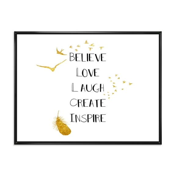Designart 'Inspirational Quote On Gold and White' Traditional Framed Canvas Wall Art Print