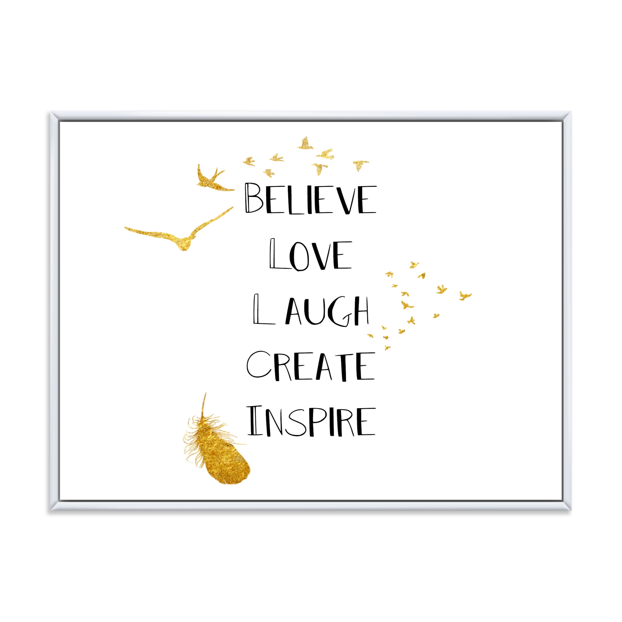Designart 'Inspirational Quote On Gold and White' Traditional Framed Canvas Wall Art Print