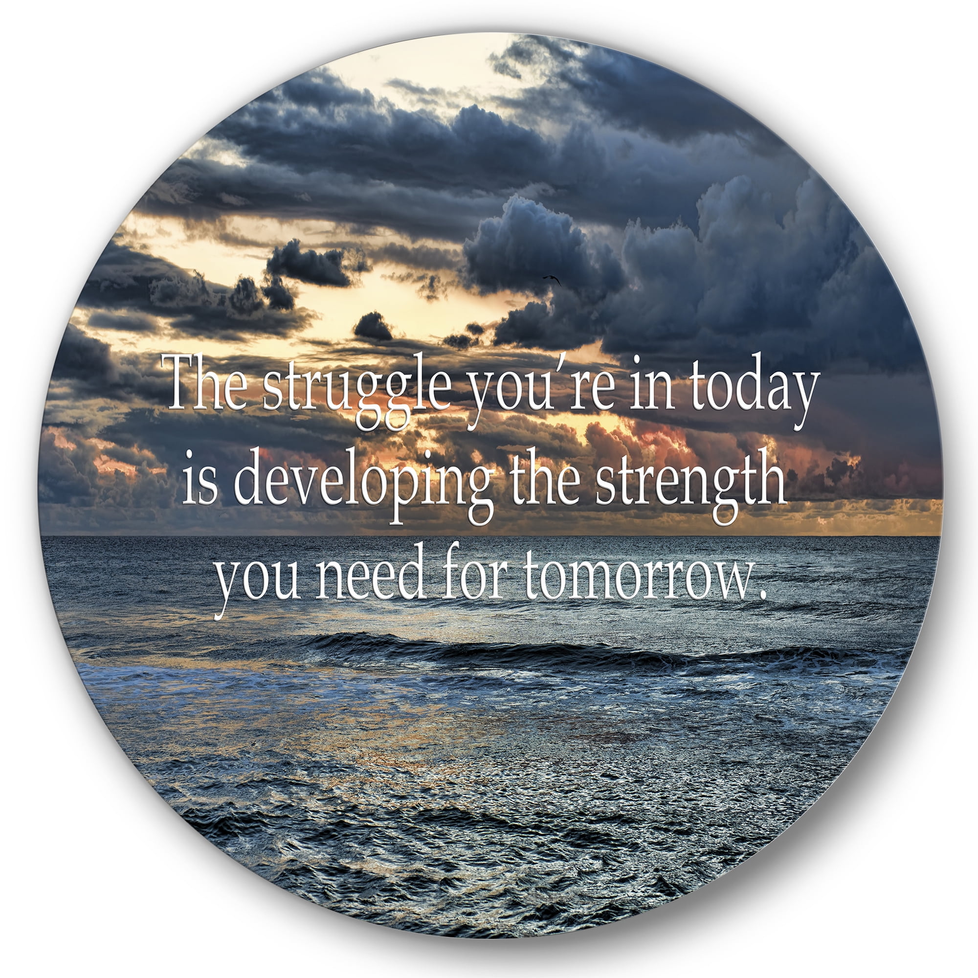 Designart 'Inspirational Quote and Ocean' Nautical & Coastal Circle Metal Wall Art 11x11 - Disc of 11