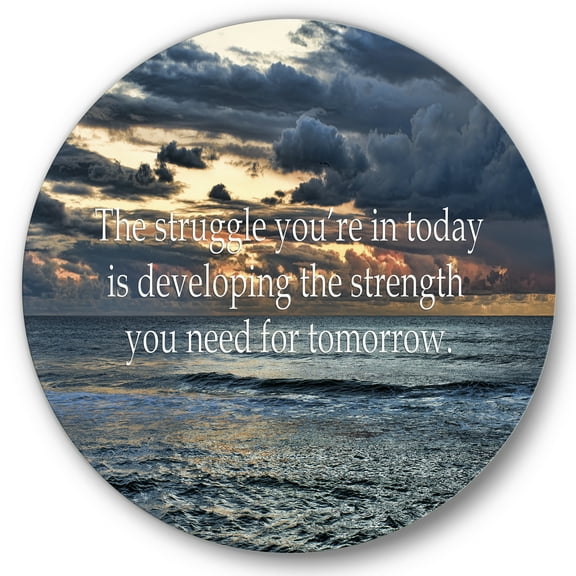 Designart 'Inspirational Quote and Ocean' Nautical & Coastal Circle Metal Wall Art 36x36 - Disc of 36