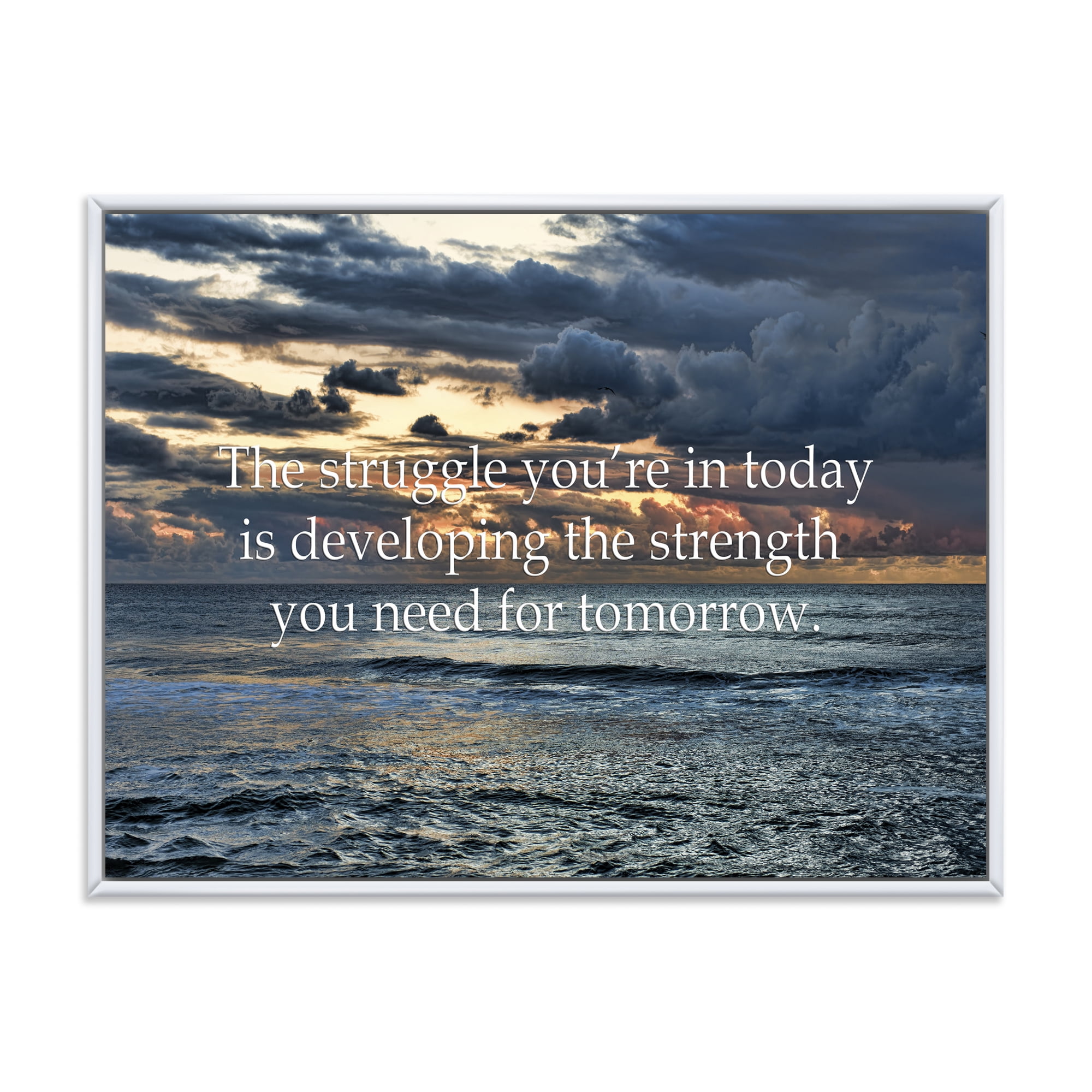 Designart 'Inspirational Quote and Ocean' Nautical & Coastal Framed Canvas Wall Art Print