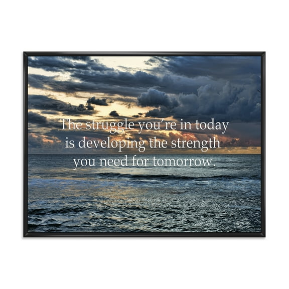 Designart 'Inspirational Quote and Ocean' Nautical & Coastal Framed Canvas Wall Art Print