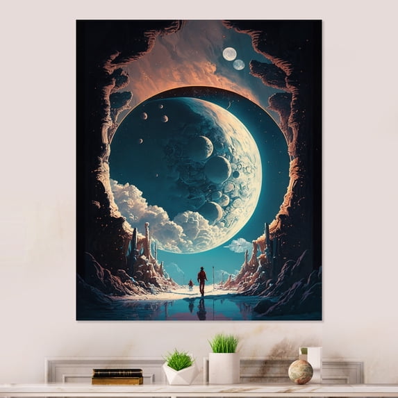 Designart "Inspiring Moonlight Outer Space I" Space Landscapes Metal Wall Decor