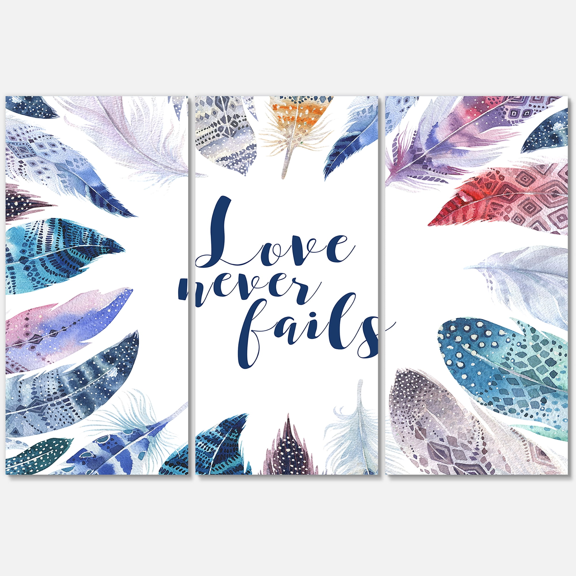 Designart ' Inspiring Quote With Boho Feathers ' Bohemian & Eclectic Canvas Wall Art Print