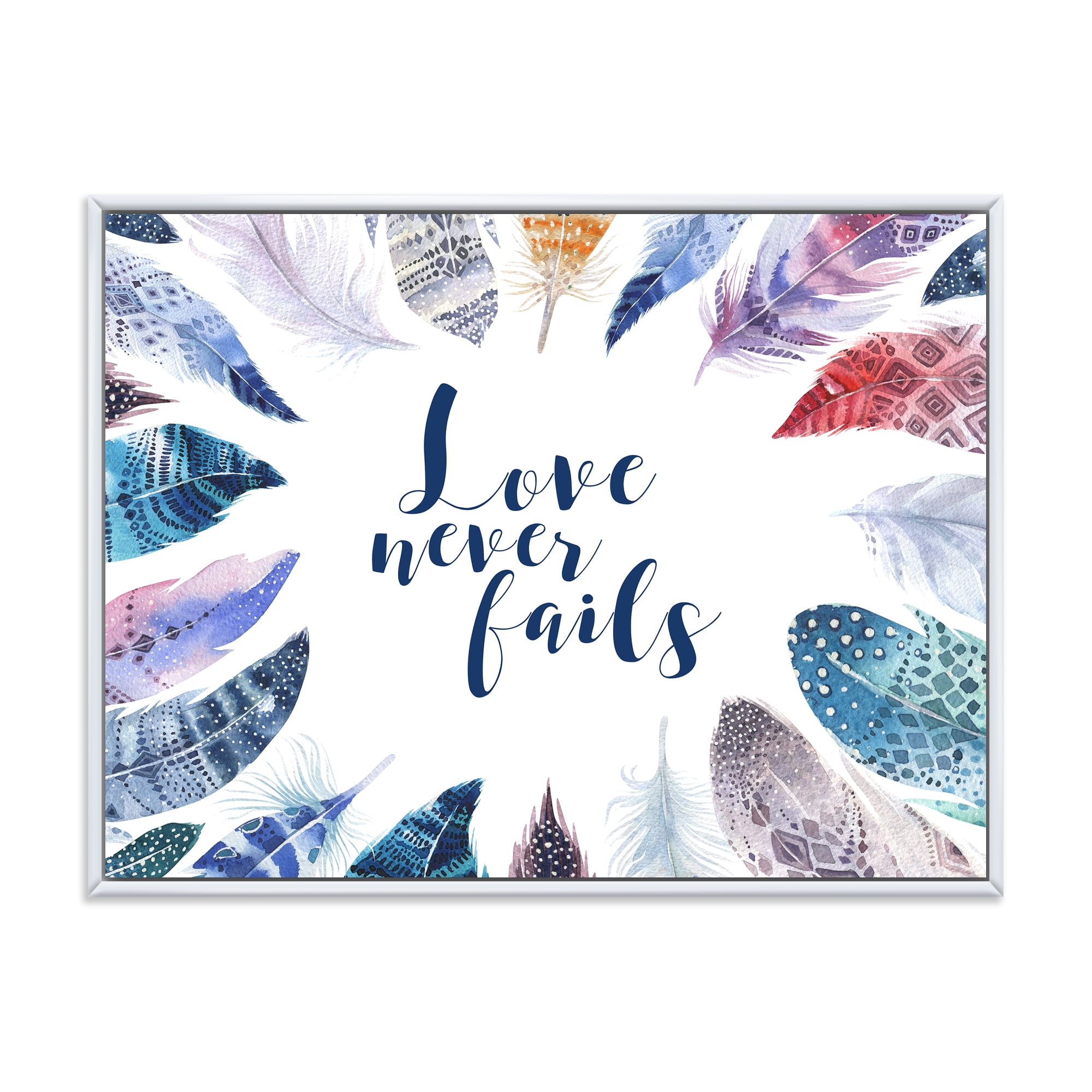 Designart 'Inspiring Quote With Boho Feathers' Bohemian & Eclectic Framed Canvas Wall Art Print